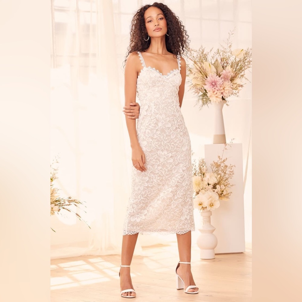 LULUS All My Love For You White Lace Sleeveless Midi Dress